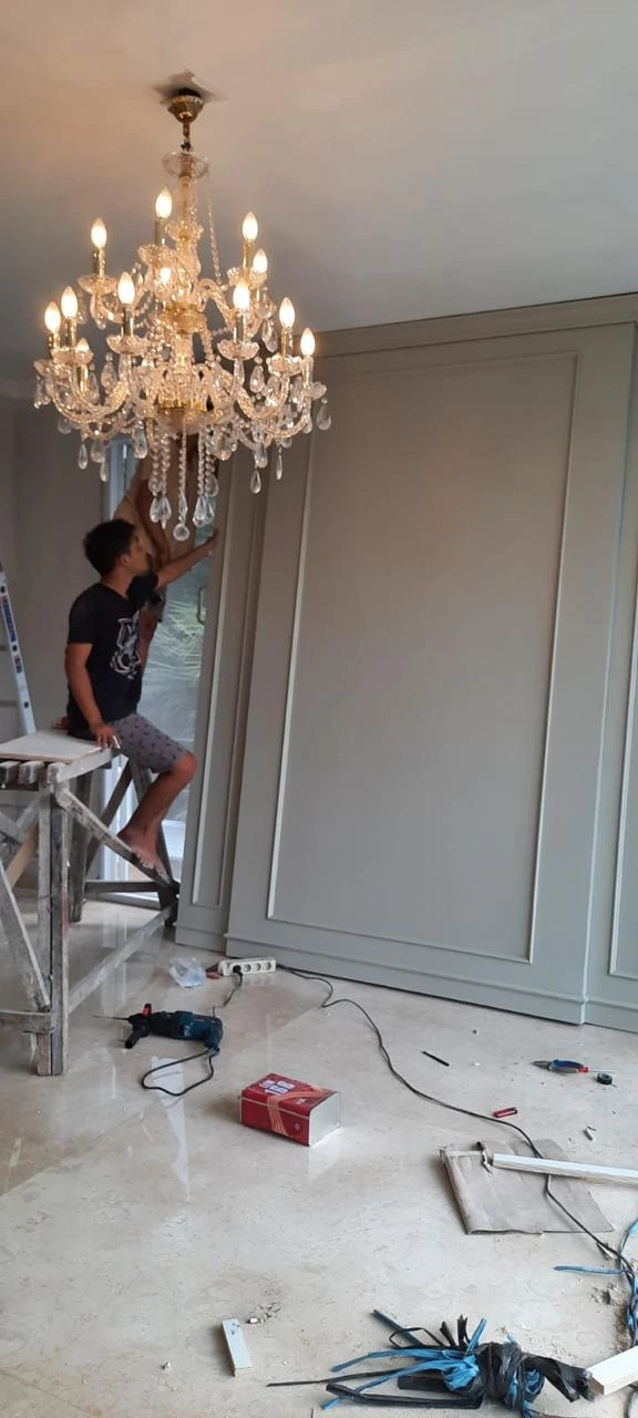 Elegant girls room with crystal chandelier